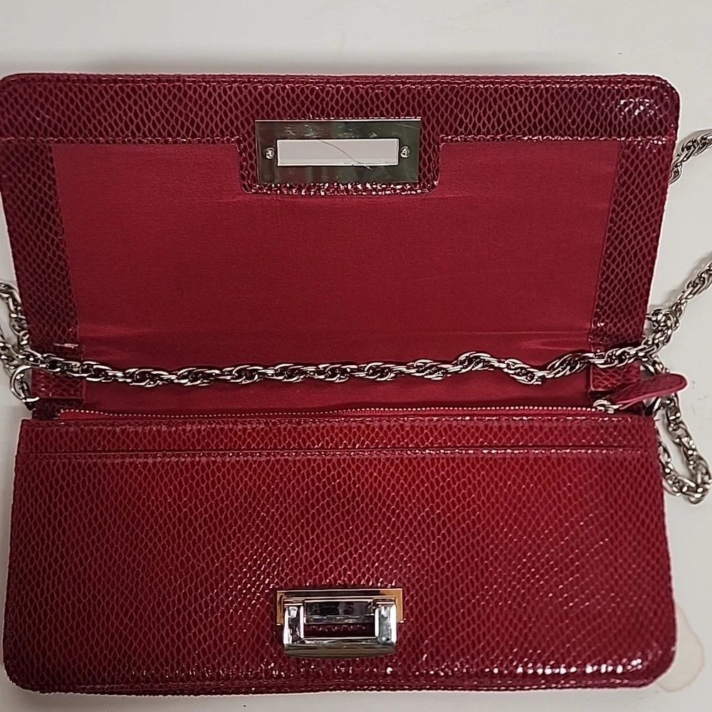 White House Black Market Elegant Red Suede/leather Crossbody Clutch. Minimalist - Picture 6 of 10